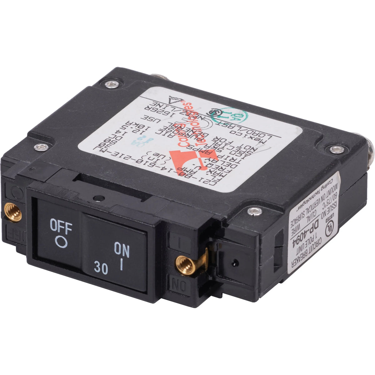 Blue Sea Systems C-Series UL-489 Circuit Breaker, 1-Pole, 80V DC, Flat Rocker, 10,000A Interrupt Capacity