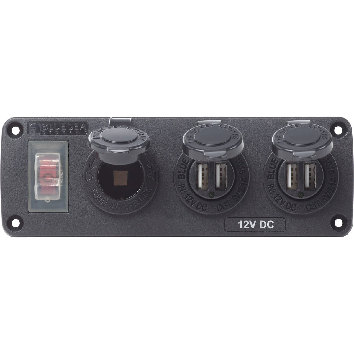 Blue Sea Systems Water-Resistant Accessory Panel, 12V DC, 15A Circuit Breaker, Pre-Wired Harness