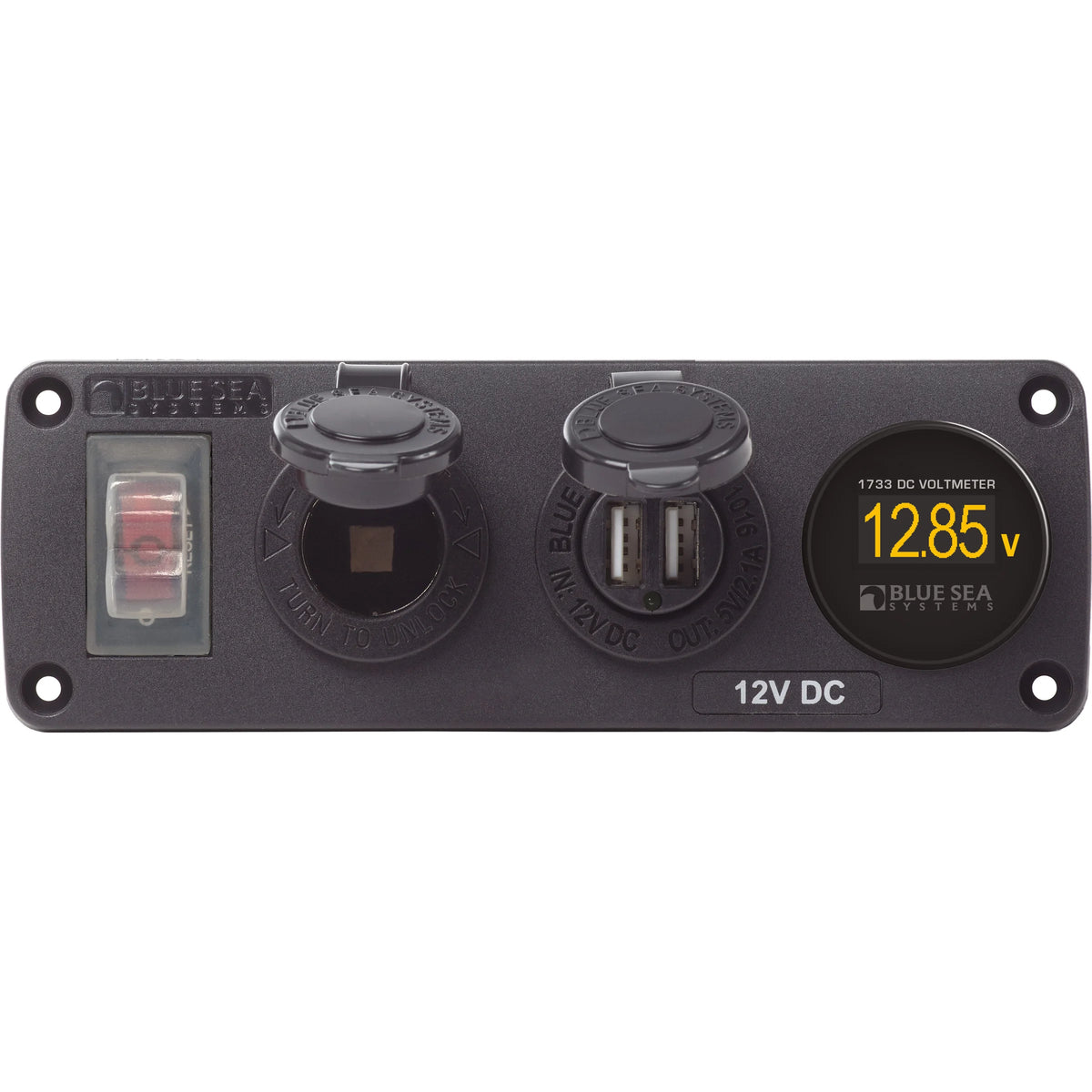 Blue Sea Systems Water-Resistant Accessory Panel, 12V DC, 15A Circuit Breaker, Pre-Wired Harness