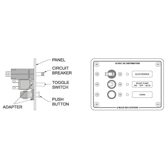 Blue Sea Systems Toggle Panel Switch, 15A at 32V DC, 15A at 125V AC, 10A at 250V AC, A-Series Mount, 5/8 in Adapter