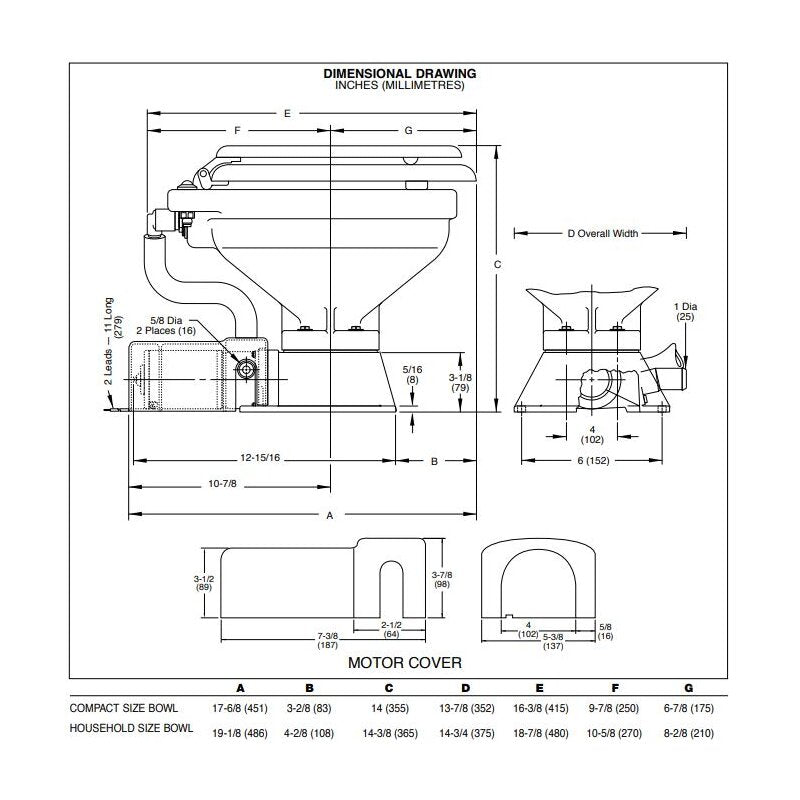 Jabsco 37010 Series Electric Marine Toilet, Raw Water, Integral Rinse Pump, Single Button Panel
