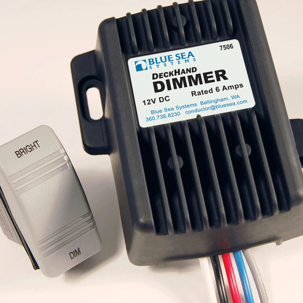 Blue Sea Systems DeckHand Dimmer, For Non-Regulated LED, Incandescent and Halogen Lights, 0-100% Voltage Control, Momentary Switch, Last Setting Memory