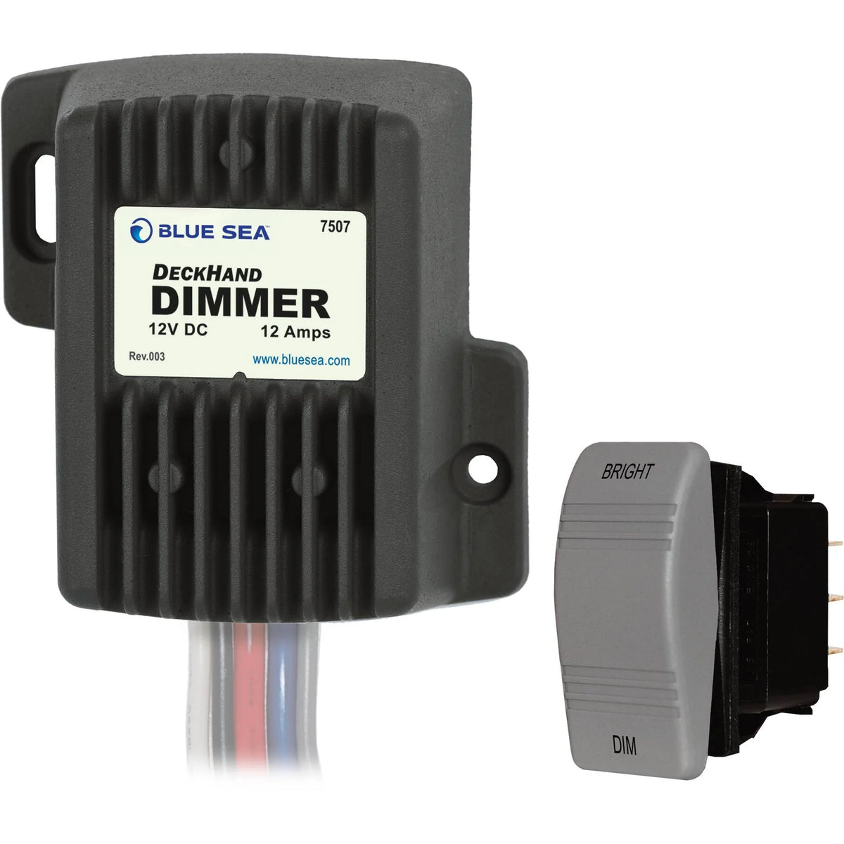 Blue Sea Systems DeckHand Dimmer, For Non-Regulated LED, Incandescent and Halogen Lights, 0-100% Voltage Control, Momentary Switch, Last Setting Memory