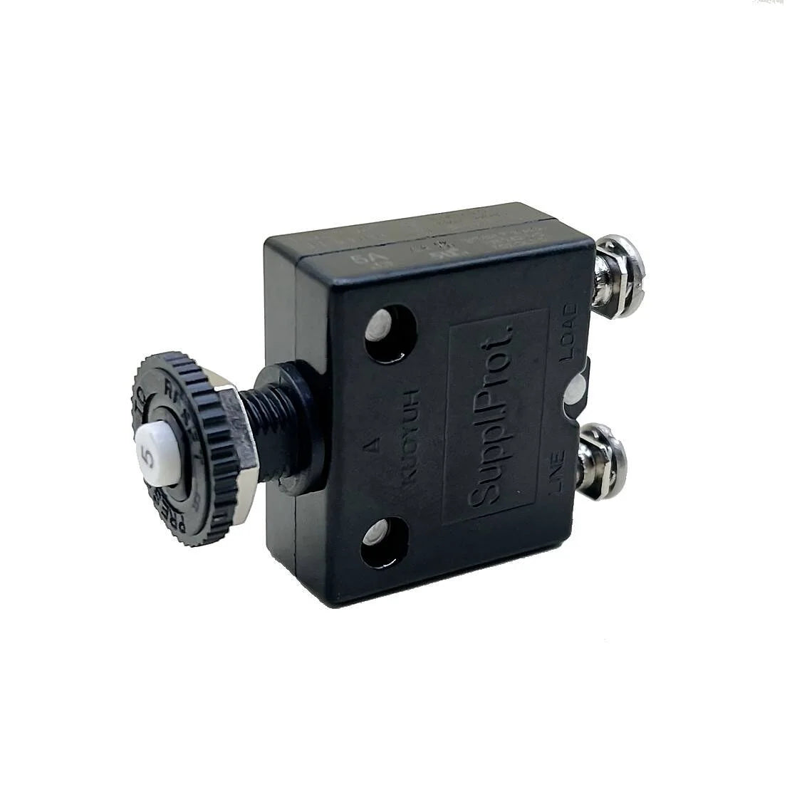 Blue Sea Systems Push Button Reset Only Screw Terminal Circuit Breaker, 32V DC, Panel Mount, #8 Screw Terminal, Thermal Trip, Ignition Protected