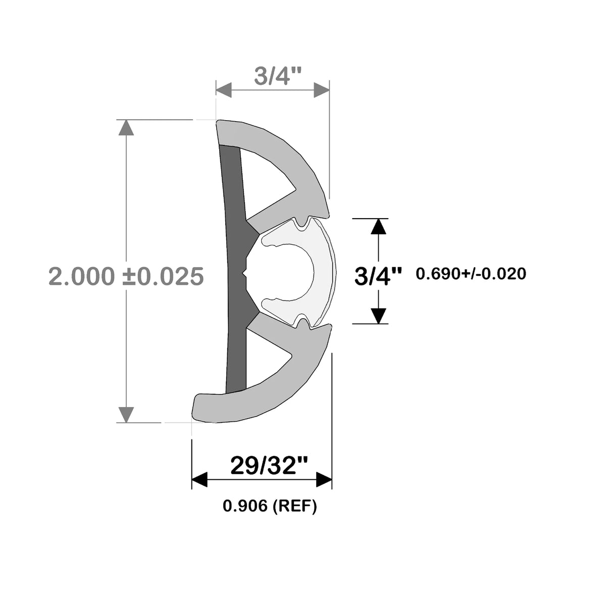 TACO Marine SuproFlex Medium Rub Rail Kit, 2 in x 29/32 in, Co-Extruded Vinyl