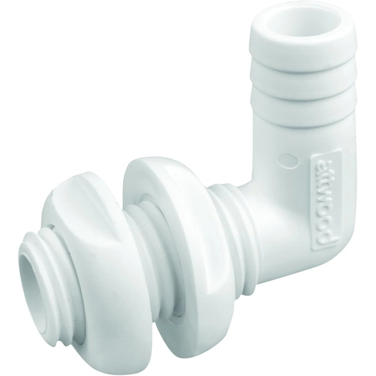 Attwood Marine 90 Degree Thru-Hull Connector, White Polypropylene, Above-Waterline