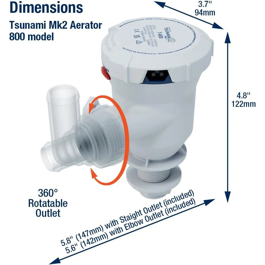Attwood Marine Tsunami Mk2 T800 Aerator Pump, 12V, 800 GPH, IP68