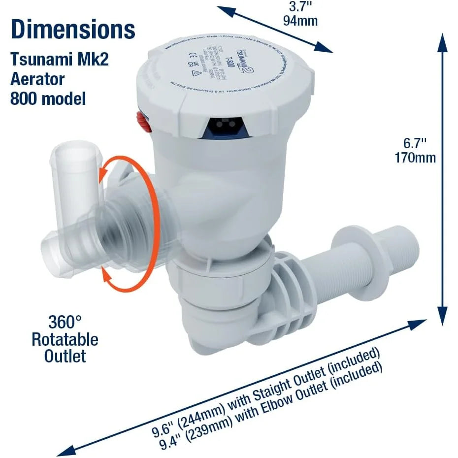 Attwood Marine Tsunami Mk2 T800 Aerator Pump, 12V, 800 GPH, IP68
