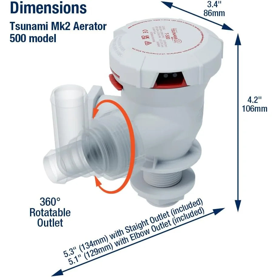 Attwood Marine Tsunami Mk2 T500 Livewell Aerator Pump, 12V, 500 GPH