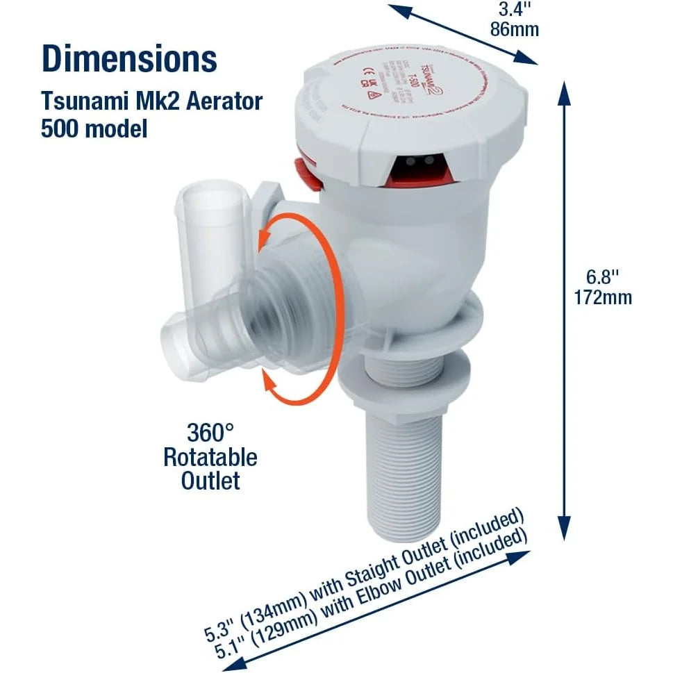Attwood Marine Tsunami Mk2 T500 Livewell Aerator Pump, 12V, 500 GPH