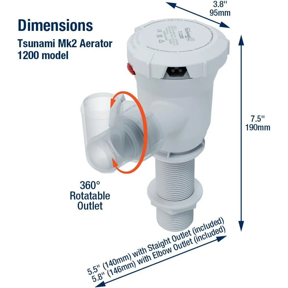 Attwood Marine Tsunami Mk2 T1200 Aerator Pump, 12V, 1200 GPH