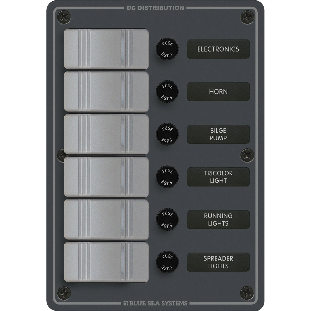 Blue Sea Systems Contura DC Switch Panel, Water Resistant, 12/24V DC, ON-OFF Switches, Slate Gray Finish