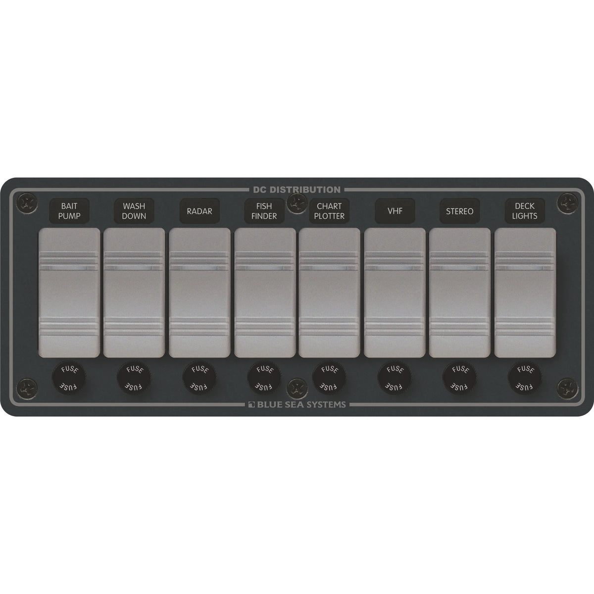 Blue Sea Systems Contura DC Switch Panel, Water Resistant, 12/24V DC, ON-OFF Switches, Slate Gray Finish