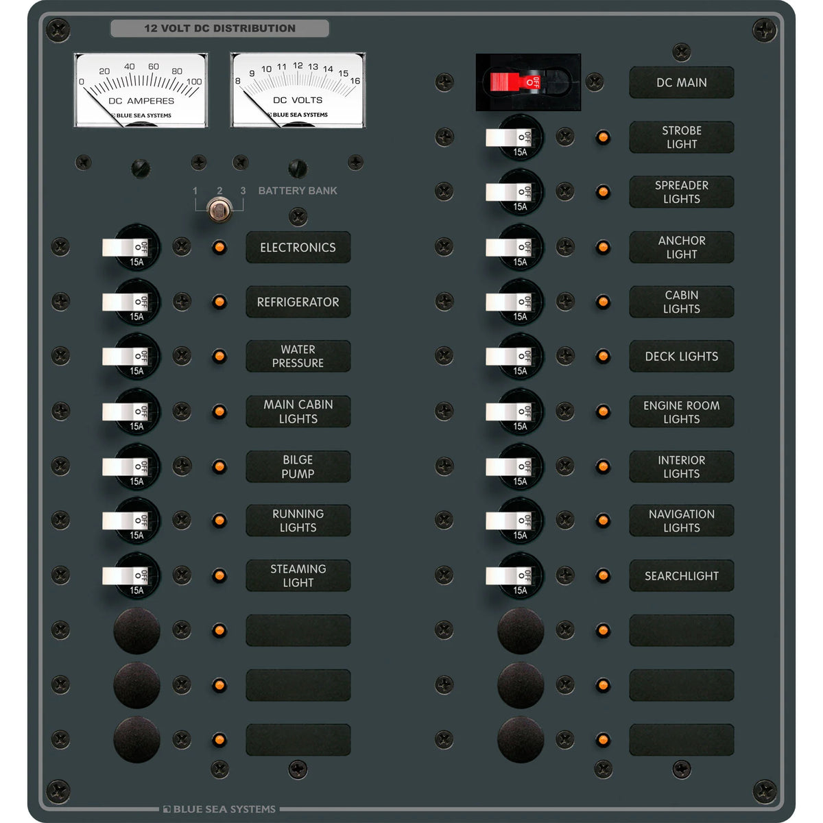 Blue Sea Systems DC Main Circuit Breaker Panel, 100A, White Toggle, Pre-Wired