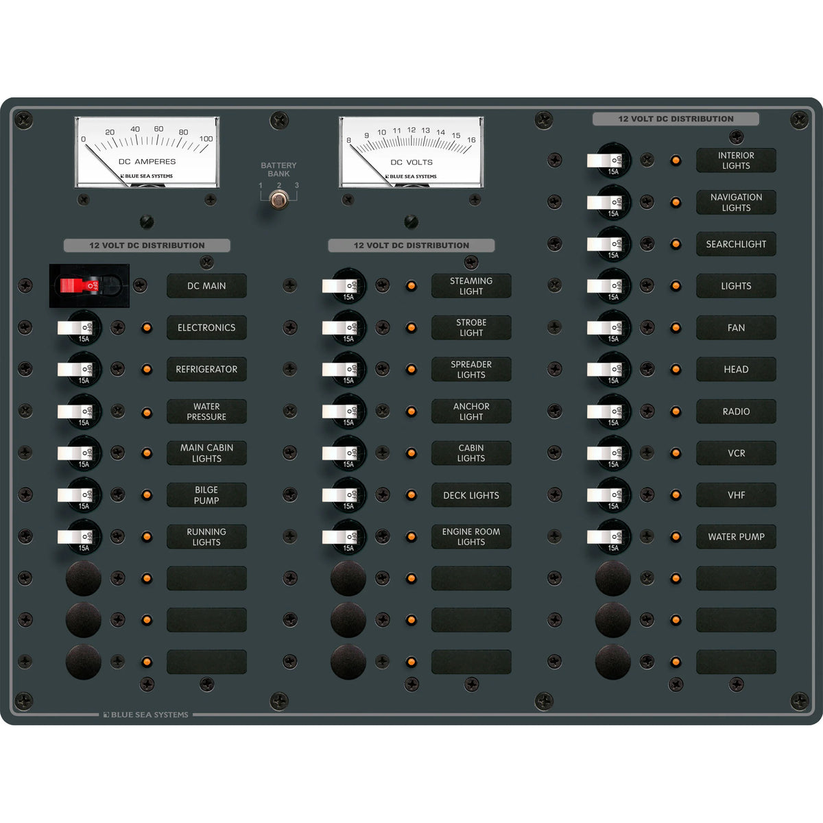 Blue Sea Systems DC Main Circuit Breaker Panel, 100A, White Toggle, Pre-Wired