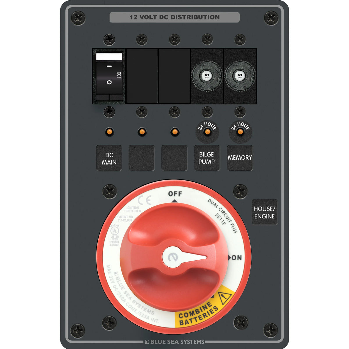 Blue Sea Systems Dual Battery Bank Management Panel, 12V/24V DC, 32V Max, Emergency Cross Connect
