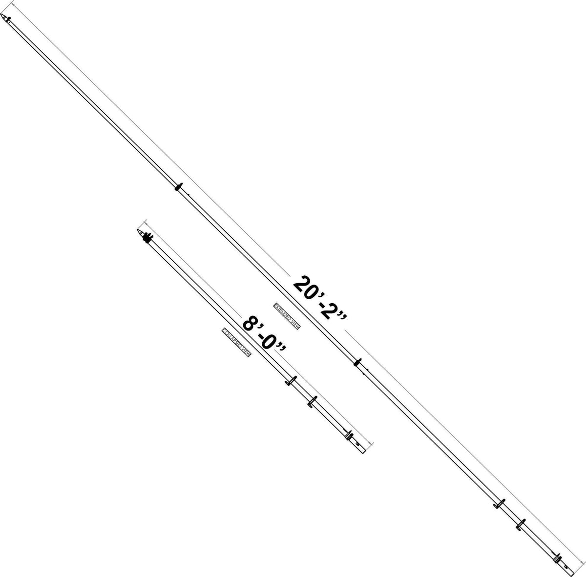 TACO Marine OT-CF Series Carbon Fiber Tele-Outrigger Poles, 1-1/2 in, Pair