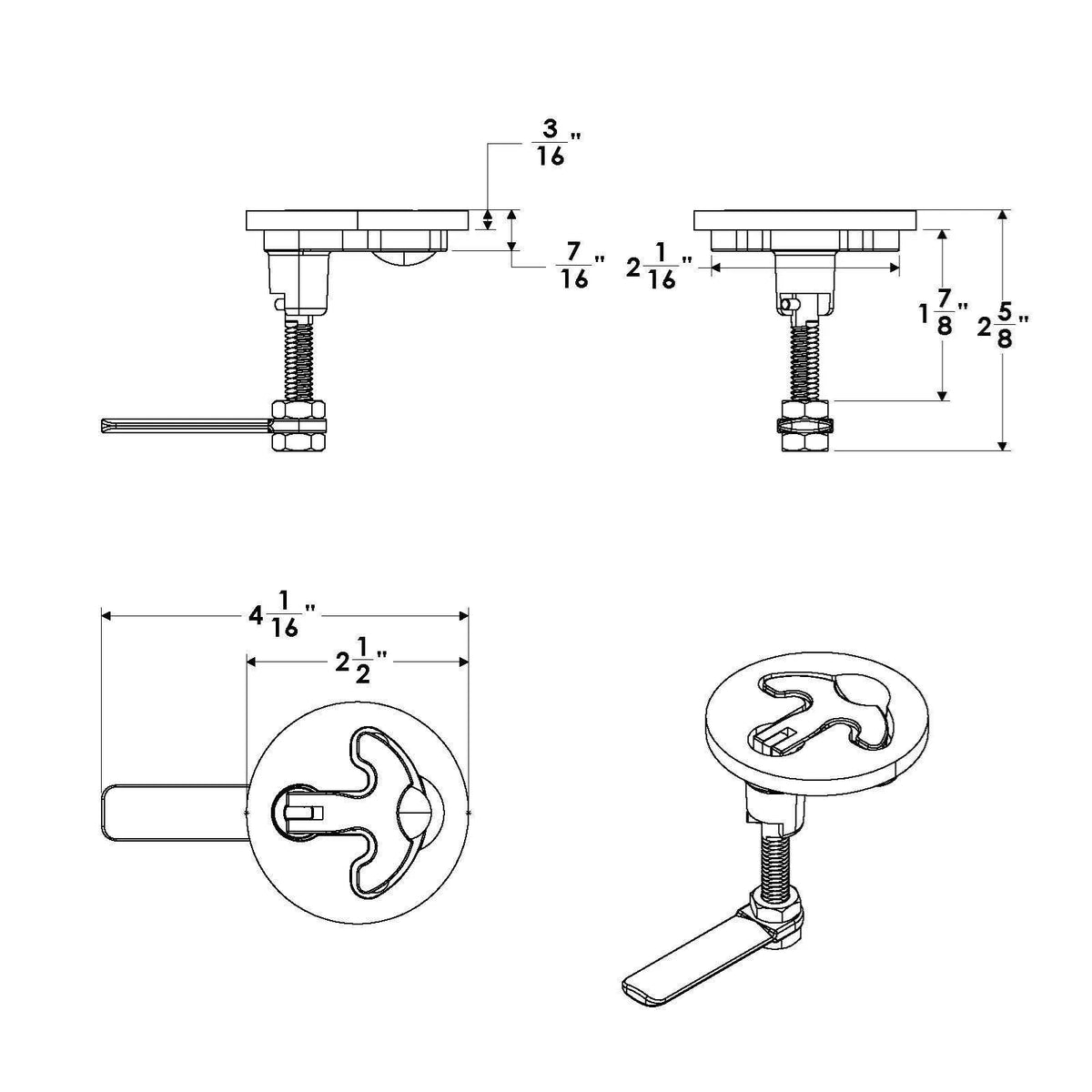 TACO Marine Latch-tite Round Lifting Handle, Cast Type 316 SS, Polished Finish, Anti-Rattle