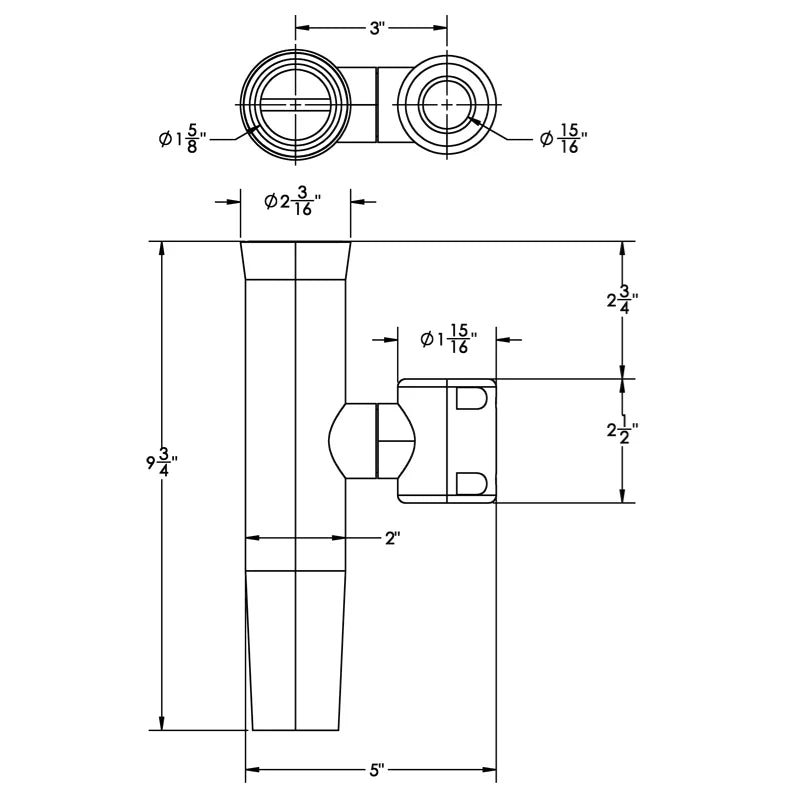 TACO Marine Clamp-On Adjustable Rod Holder, Type-316L Stainless Steel, 1-5/8 in ID