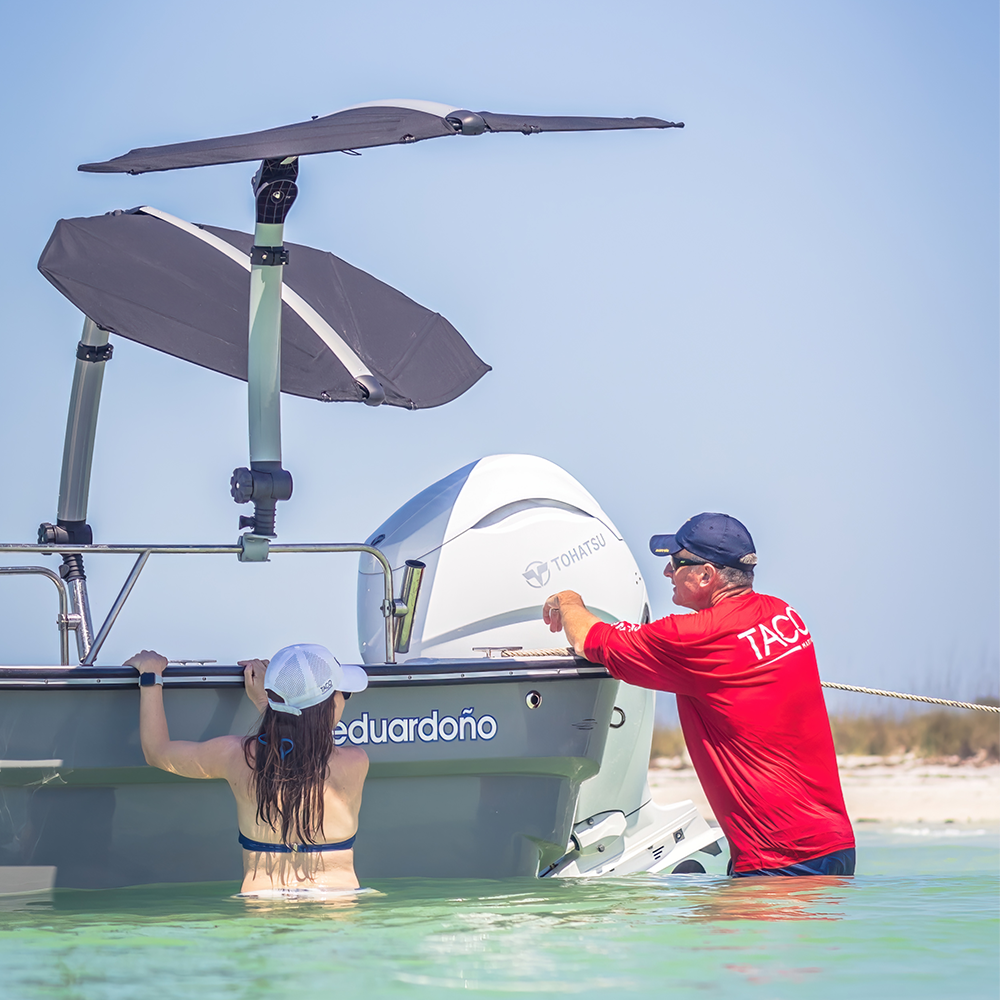 TACO Marine ShadeFin Mini Boat Sun Shade Kit, Kayak Mount, Carry Bag, 60 x 38 in Coverage, 36-52 in Height, WeatherMAX 3D, UPF 50+