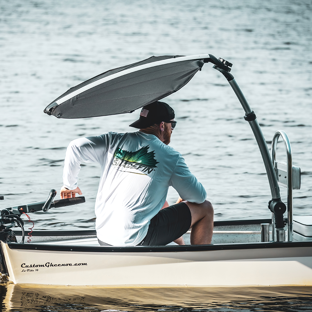 TACO Marine ShadeFin Mini Boat Sun Shade Kit, Kayak Mount, Carry Bag, 60 x 38 in Coverage, 36-52 in Height, WeatherMAX 3D, UPF 50+