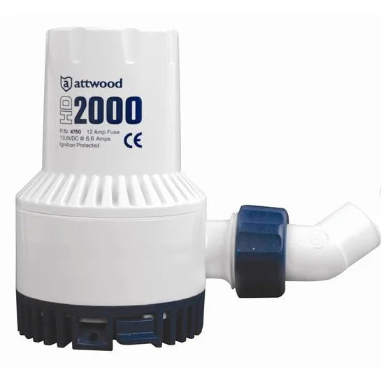Attwood Marine HD2000 Non-Automatic Bilge Pump, 2000 GPH, 1-1/8 in Outlet, Anti-Airlock Nozzle