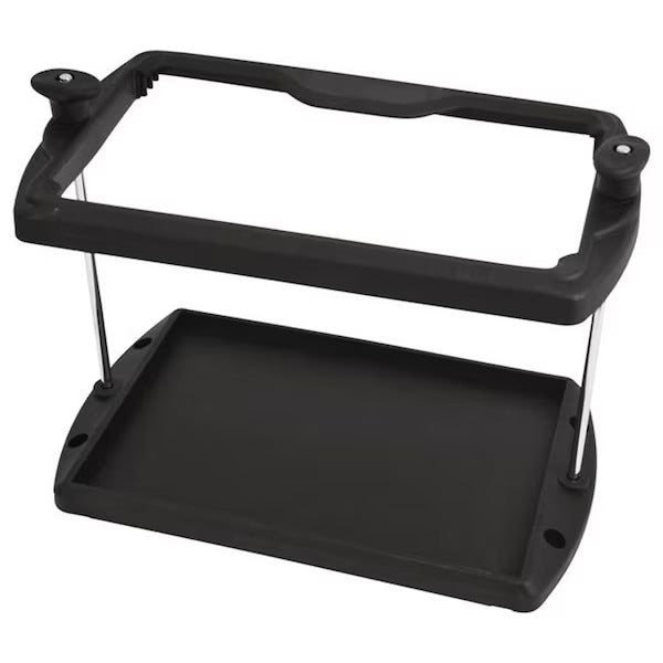 Attwood Marine Heavy-Duty Battery Tray, Non-Corrosive Black Plastic, Adjustable Crossbar, Stainless Steel Retaining Bolts, ABYC E-10