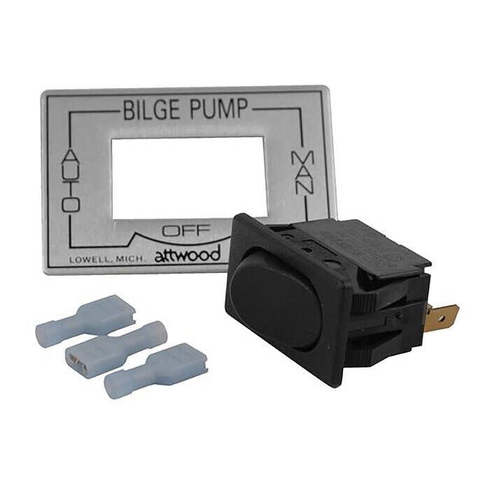 Attwood Marine Bilge Pump Switch, 6-32V DC, 10A, Panel Mount, 1/4 in Spade Terminals