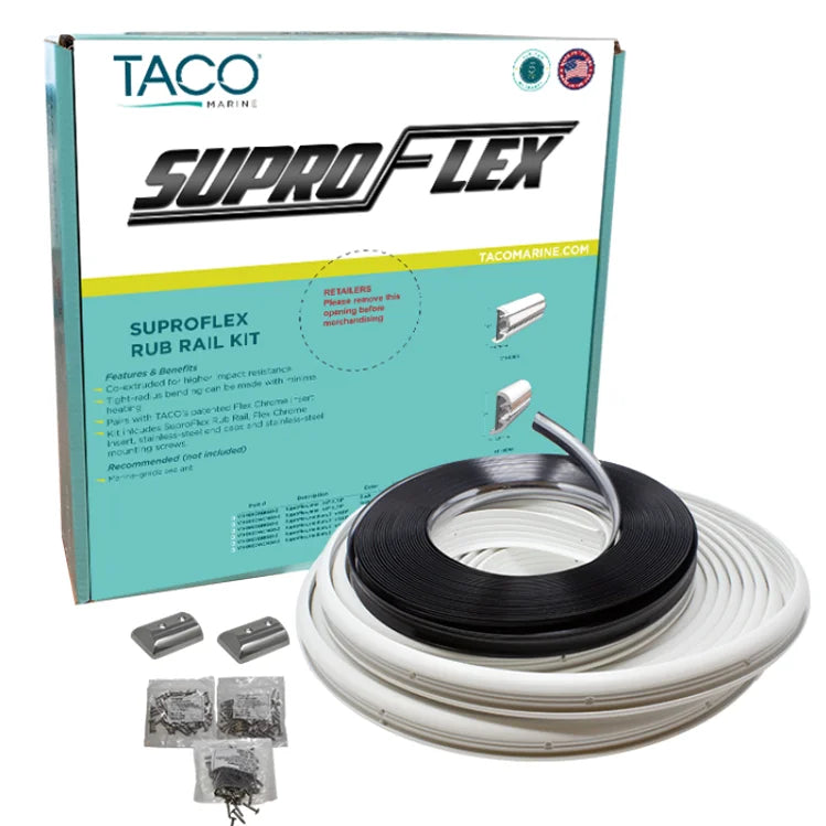 TACO Marine SuproFlex Semi-Rigid Vinyl Rub Rail Kit, 1-5/8 in x 7/8 in x 60 ft, Vinyl Overlay Insert