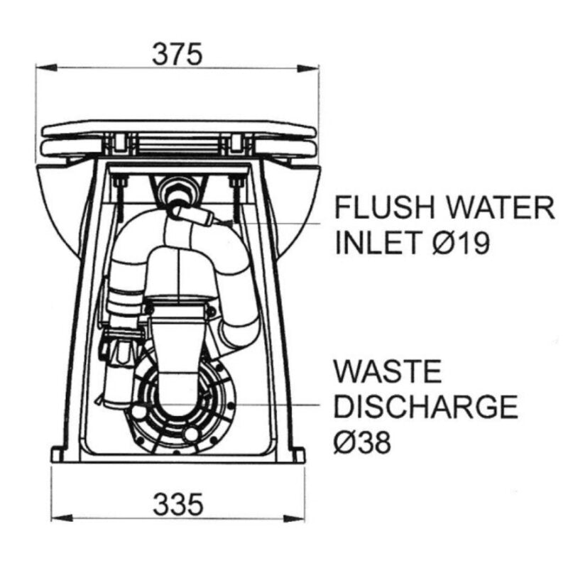 Jabsco Deluxe Flush Raw Water Electric Marine Toilet, 17 in, Soft Close Lid, Remote Rinse Pump
