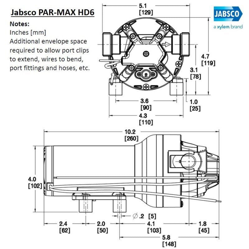 Jabsco HotShot HD6 Heavy Duty Diaphragm Washdown Pump, 6 GPM, 70 PSI, IPX6