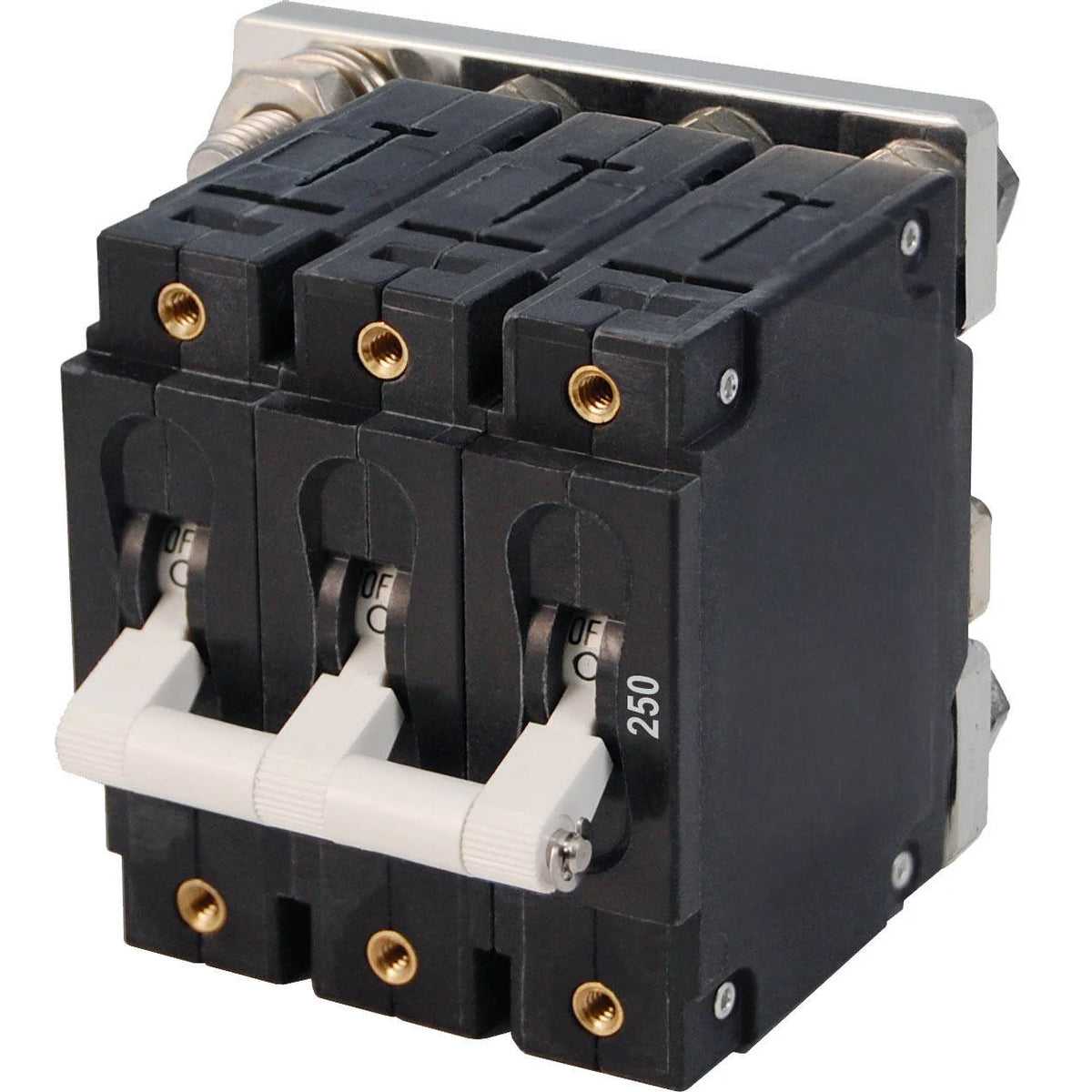 Blue Sea Systems C-Series White Toggle Circuit Breaker, Triple Pole, Magnetic Hydraulic Trip Free, 65V DC