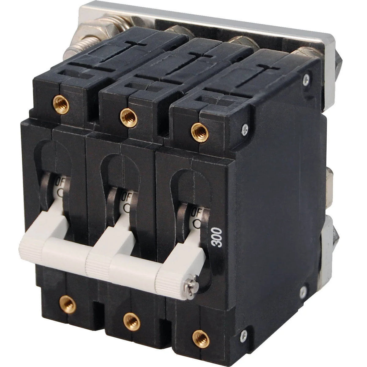 Blue Sea Systems C-Series White Toggle Circuit Breaker, Triple Pole, Magnetic Hydraulic Trip Free, 65V DC