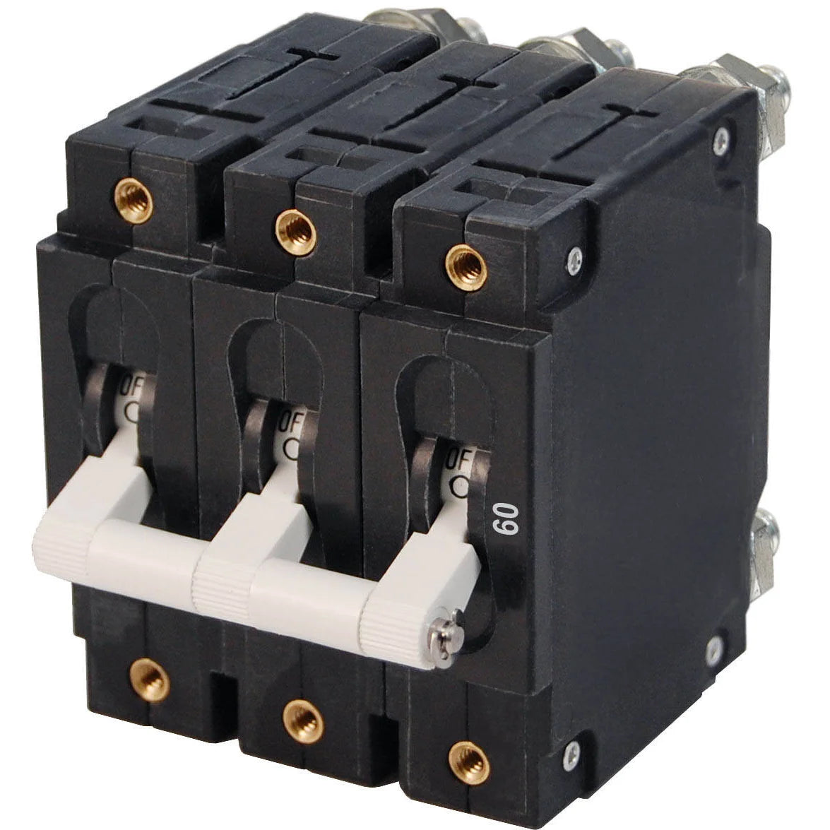 Blue Sea Systems C-Series Toggle Circuit Breaker, Triple Pole, 120/240V AC, 80V DC, White Actuator