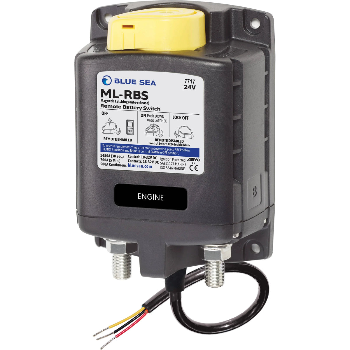 Blue Sea Systems ML-RBS Remote Battery Switch, 500A, Manual Control, Auto-Release