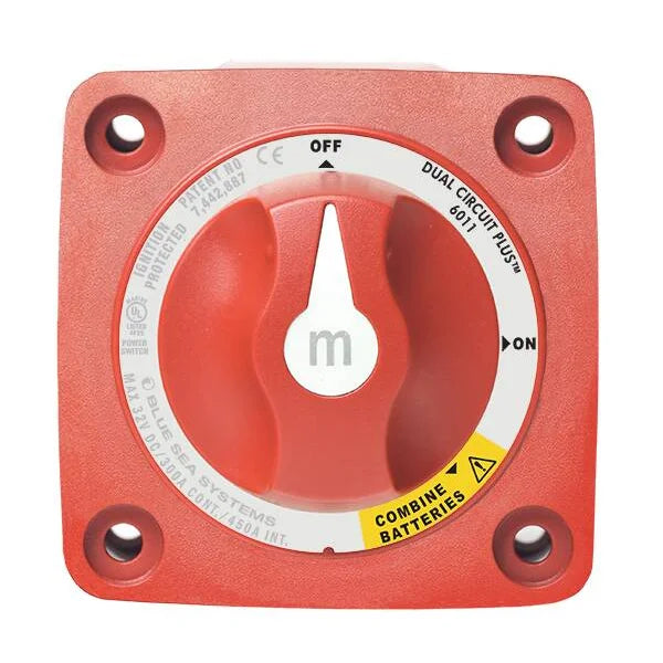 Blue Sea Systems m-Series Mini Dual Circuit Plus Battery Switch, 32V DC, 300A, 3 Position