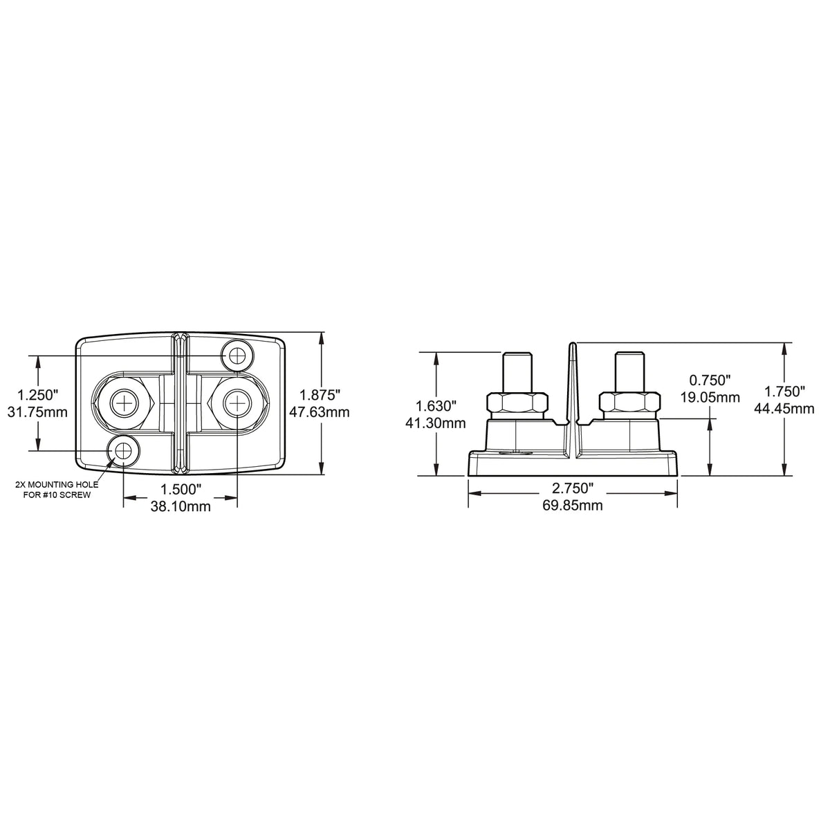 Blue Sea Systems Dual PowerPost Cable Connector, 48V DC, #10 Screw Mounting