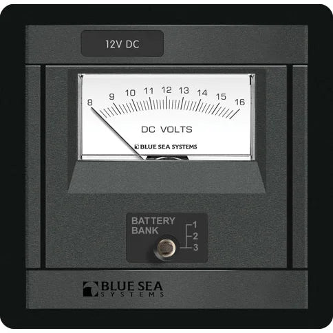 Blue Sea Systems 360 DC Voltmeter Panel, 4.75 x 4.88 in, 3-Position Switch