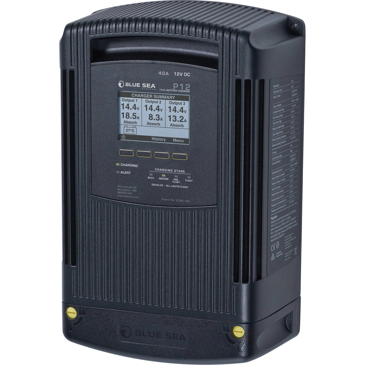 Blue Sea Systems P12 Battery Charger, 12V DC, 3 Outputs, 115-230V AC