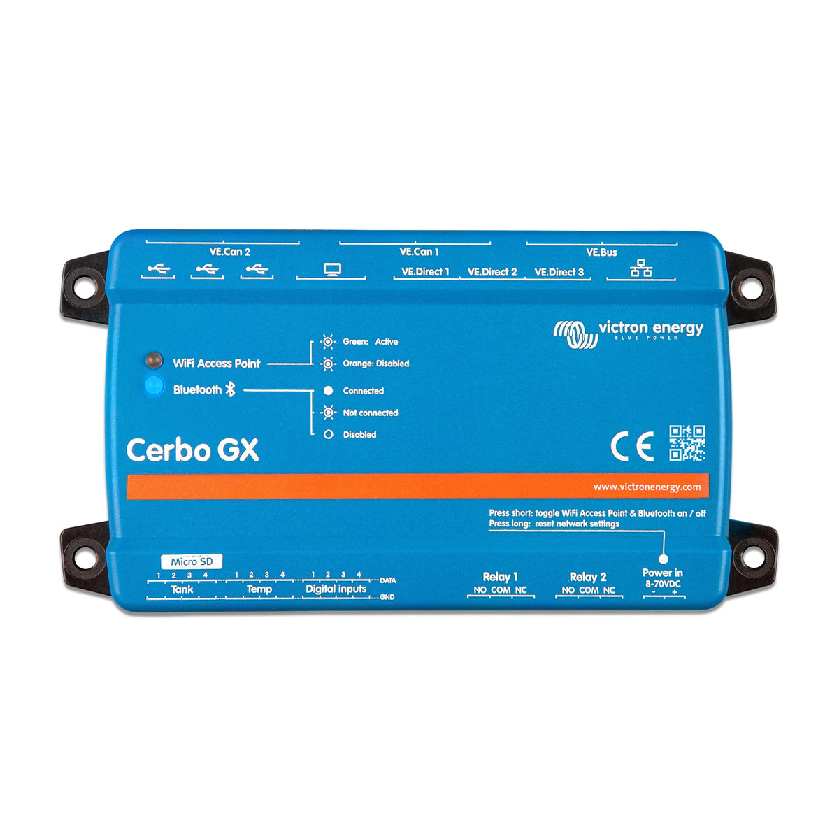 Victron Energy Cerbo GX MK2 Communication Centre, 8-70V DC, Dual VE.Can, 3 USB Host Ports