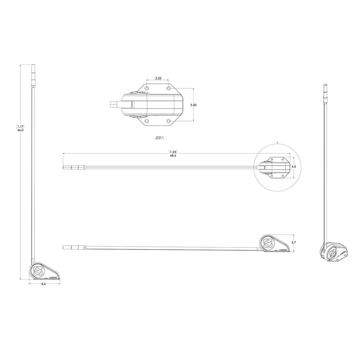 Lumitec Contour Masthead/Anchor Combo Light, 39 in, 10-30V, IP67, 3NM