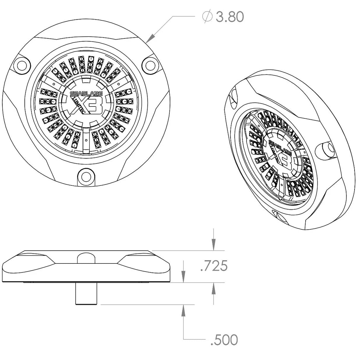 Lumitec SeaBlaze X3 Surface Mount LED Underwater Light, 10-30V, 8000 Lumens, Bronze Housing