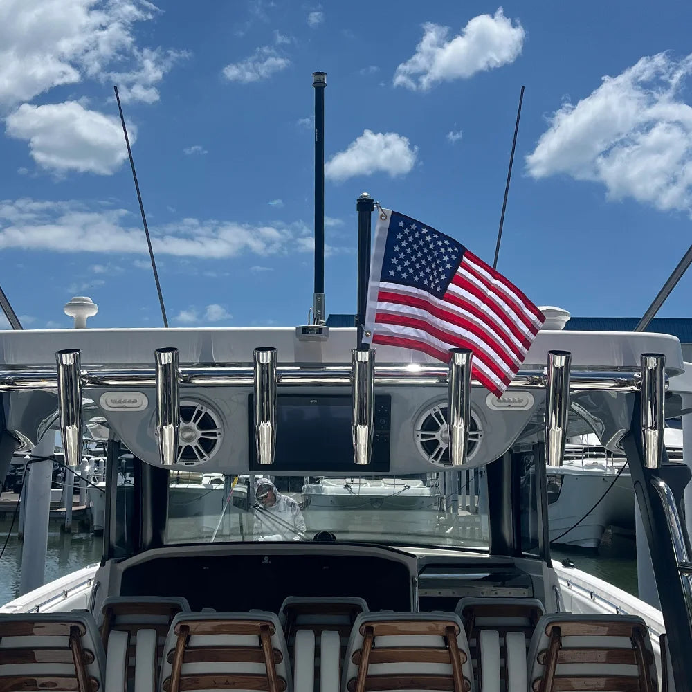 TACO Marine Carbon Fiber Flag Pole, For 1-5/8 in Rod Holders and Gunwale Mounts, J-Lock System, Awl Grip Clear Coat, 360° Swivel