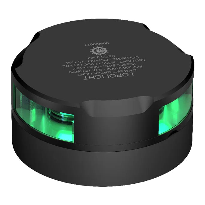 Lopolight 2nm 360° Green Hoistable Navigation Light, 2 Connectors