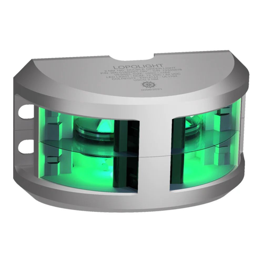 Lopolight Double LED Signal Light, 3nm, 180° Green Light, 20m Cables