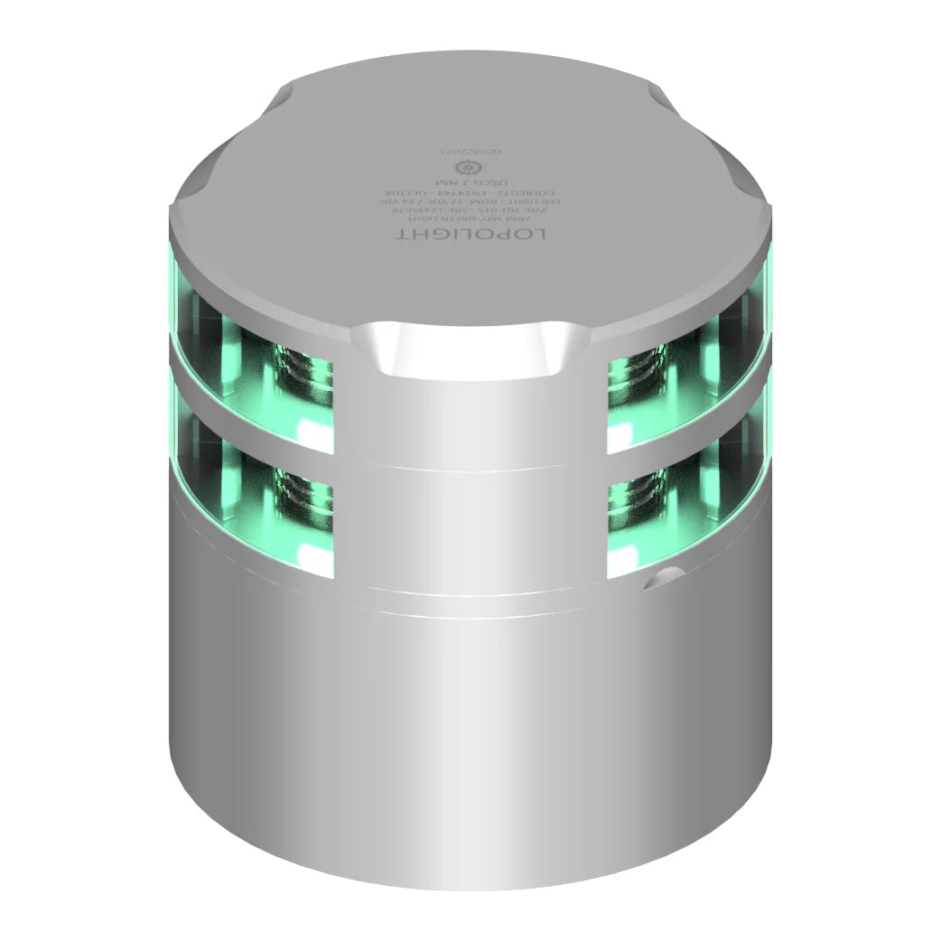 Lopolight Double Green LED Navigation Light, 3nm, 360°, Silver Anodized Base