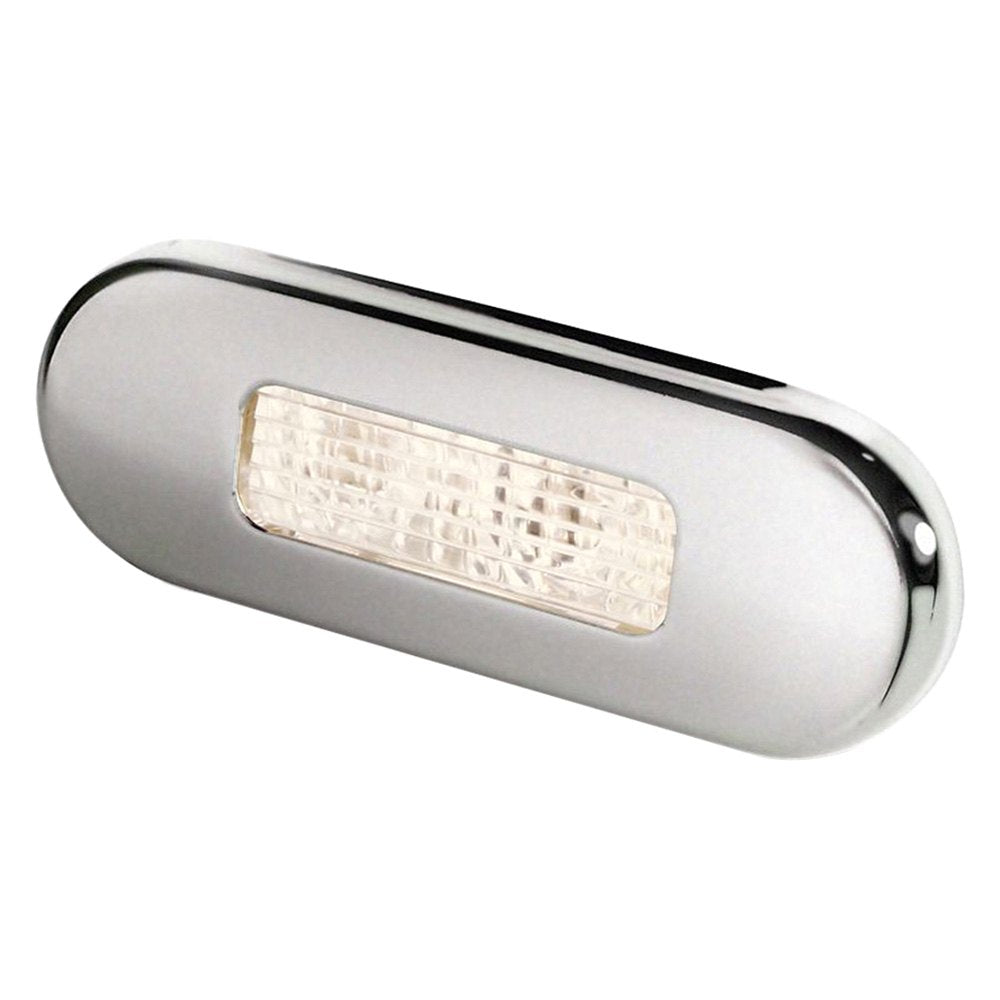 Hella Marine 0869 Surface Mount Oblong LED Courtesy Lamp, 12/24V DC, IP67, Polished 316 Stainless Steel Bezel, 84 mm Wide