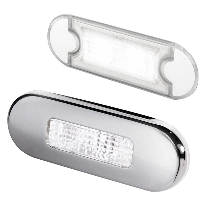 Hella Marine 0869 Surface Mount Oblong LED Courtesy Lamp, 12/24V DC, IP67, Polished 316 Stainless Steel Bezel, 84 mm Wide