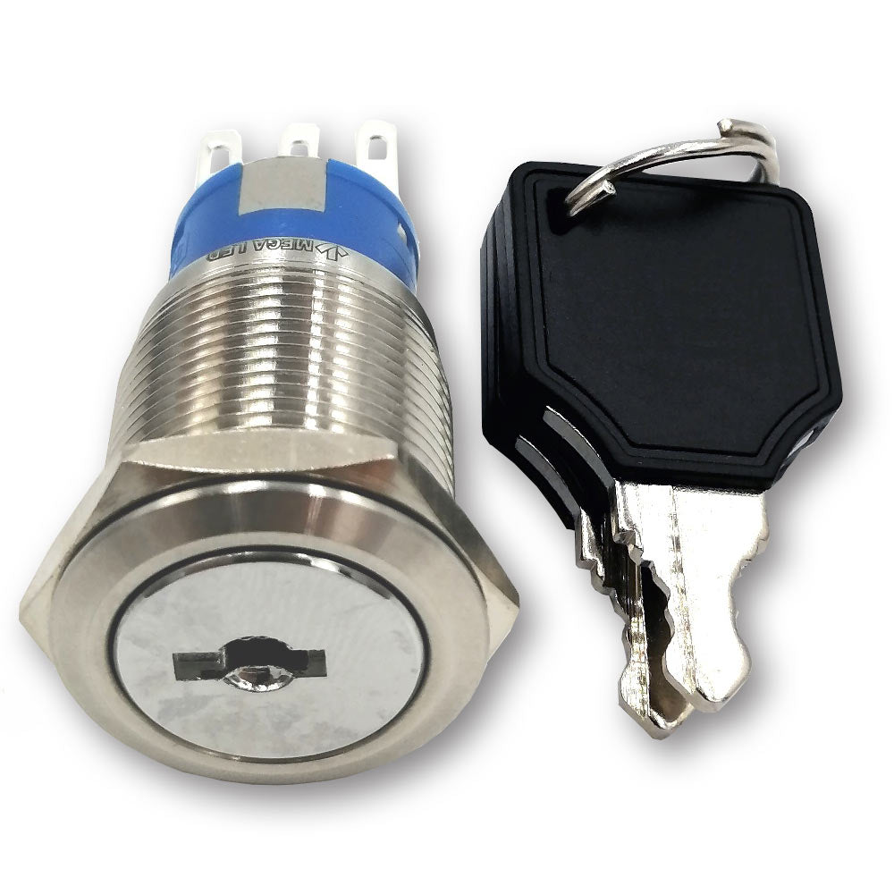 Mega LED - Key Switch Button - Stainless Steel Key Switch For 12V or 24V DC, 5A 250V Contacts (32356)