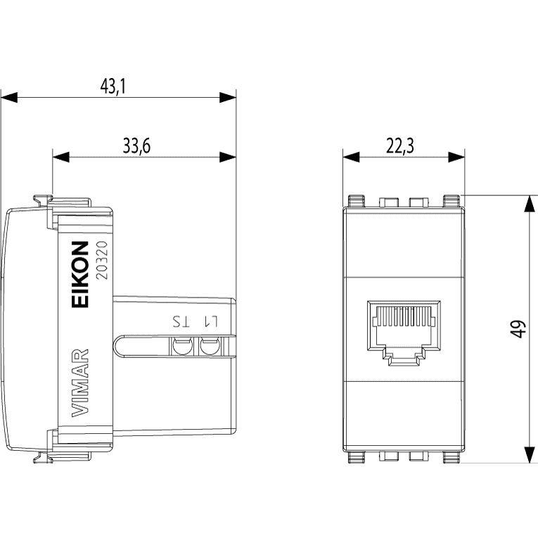 Vimar Eikon RJ11 Phone Jack 6/4, 1-Module, Screw Terminals, IP20, Flush-Mount